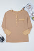 Color Block Waffle Textured Tunic Henley Top with Slits